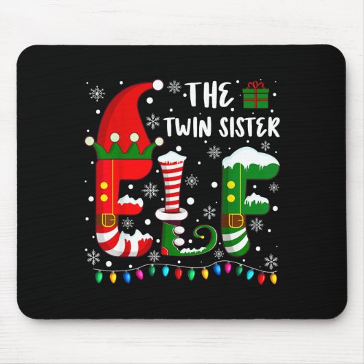 Funny Family Matching Pajamas Twin Sister Elf Chri Mousepad (Vorne)