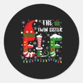 Funny Family Matching Pajamas Twin Sister Elf Chri Runder Aufkleber (Vorderseite)