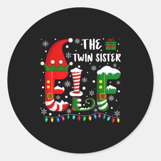Funny Family Matching Pajamas Twin Sister Elf Chri Runder Aufkleber (Vorderseite)