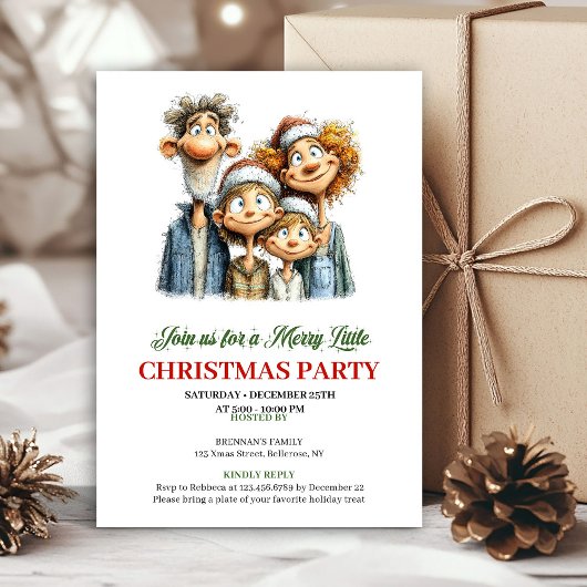 Funny Family Red Green Christmas Party Invitation Einladung