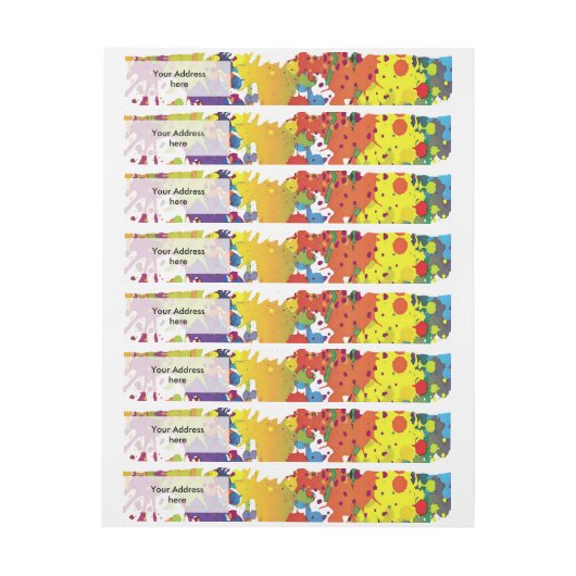 FUNNY FARBE SPLASH II + Ihr Backgr. & Text Rundum-Adressaufkleber (Bogen)