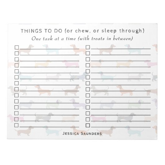 Funny farbenfrohe Dackel Wurst Hunde Dinge zu tun Notizblock (Vorderseite)