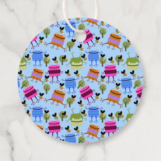 Funny farbenfrohe Frösche und Hummeln Geschenkanhänger (Rückseite)