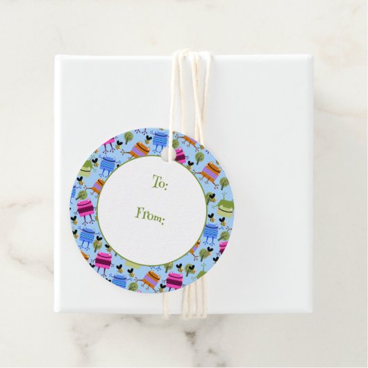 Funny farbenfrohe Frösche und Hummeln Geschenkanhänger (Beispiel)