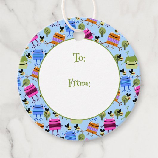 Funny farbenfrohe Frösche und Hummeln Geschenkanhänger (Vorderseite)