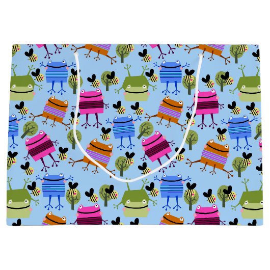 Funny farbenfrohe Frösche und Hummeln Große Geschenktüte (Vorderseite)