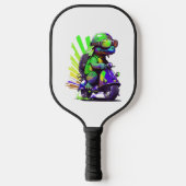 Funny farbige Schildkröte auf einem Scooter Pickleball Schläger (Vorderseite)