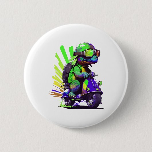 Funny farbige Schildkröte auf einer Scooter-Kopie Button (Vorderseite)