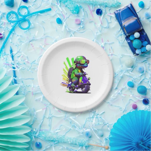 Funny farbige Schildkröte auf einer Scooter-Kopie Pappteller (Party)