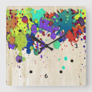 FUNNY FARBSPLASH I + Ihre Ideen Quadratische Wanduhr