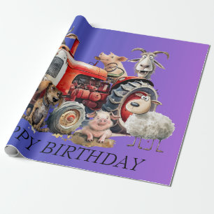 Funny Farm Animals & Traktor. bearbeitbar Geschenkpapier