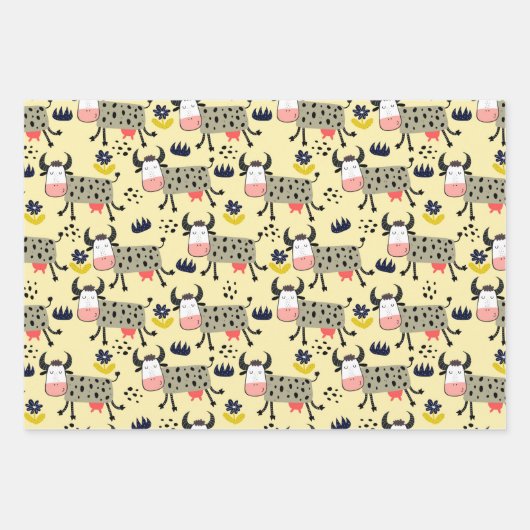 Funny Farm Cows Wrapping Paper Set von 3 Geschenkpapier Set (Vorderseite 2)