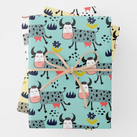 Funny Farm Cows Wrapping Paper Set von 3 Geschenkpapier Set (Beispiel)