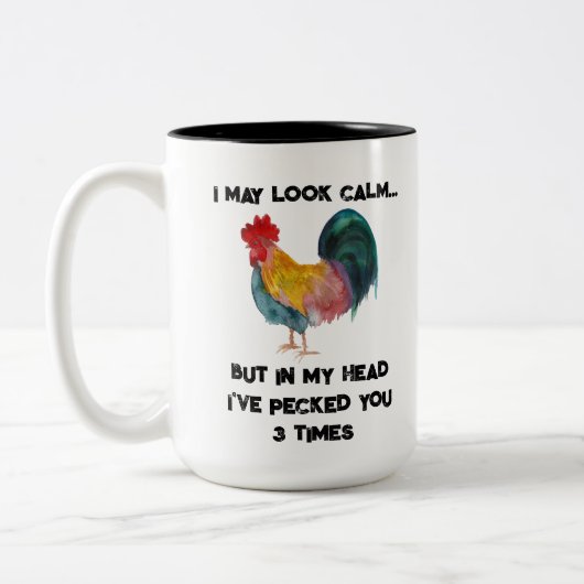 Funny Farm Rooster Zweifarbige Tasse (Links)