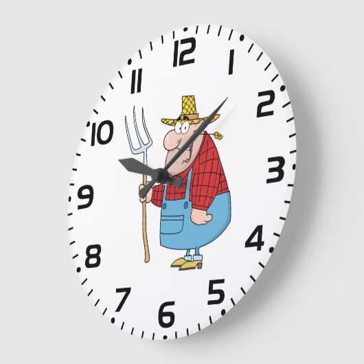 Funny Farmer Pitchfork Overalls and Straw Hat Große Wanduhr (Winkel)