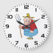 Funny Farmer Pitchfork Overalls and Straw Hat Große Wanduhr (Vorderseite)
