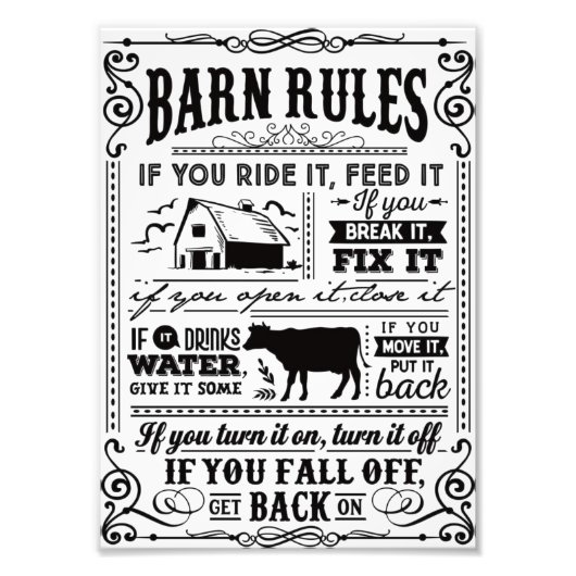 Funny Farmers barn rules Plaque Fotodruck (Vorne)