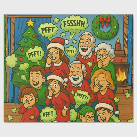 Funny Farting Family Christmas Geschenkpapier (Flach)