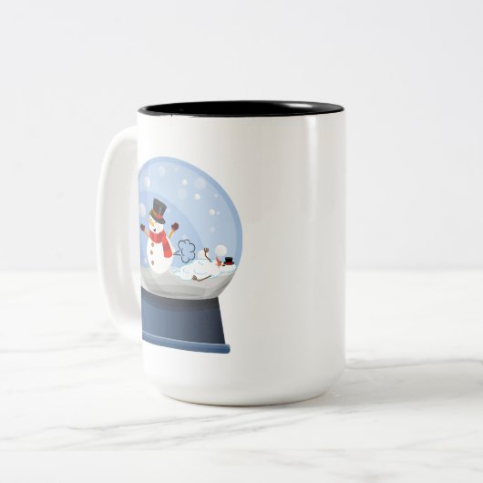 Funny Farting Snowmen Snowglobe Zweifarbige Tasse (Vorderseite Links)