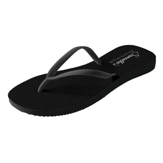 Funny Fashion Pun Little Black Flip Flops Badesandalen (Schrägansicht)