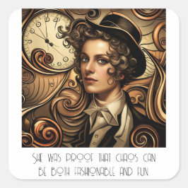 Funny Fashion Steampunk Postcard Quadratischer Aufkleber