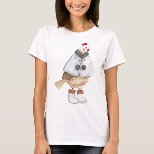 Funny Fashionable Chicken in Winter Cape and boots T-Shirt (Vorderseite)