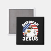 Funny Fat American Jesus Hamburger Sarcastic 4th O Magnet (Vorderseite/Rückseite)