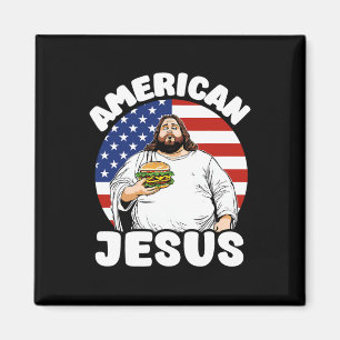 Funny Fat American Jesus Hamburger Sarcastic 4th O Magnet