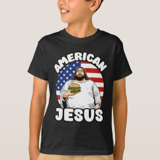 Funny Fat American Jesus Hamburger Sarcastic 4th O T-Shirt