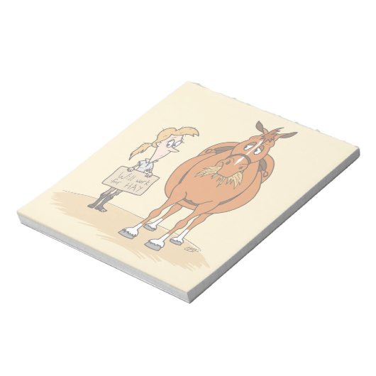 Funny Fat Cartoon Pferde Frau wird für Hay arbeite Notizblock (Rotiert)