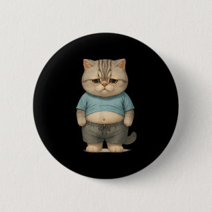 Funny Fat Cat Art Design Fat Kitten Cat Lover Men Button