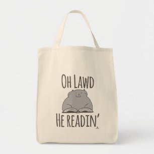 Funny Fat Cat He Reading Cartoon Slogan Tragetasche