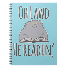 Funny Fat Cat He Reading Fun Feline Cartoon Notizblock