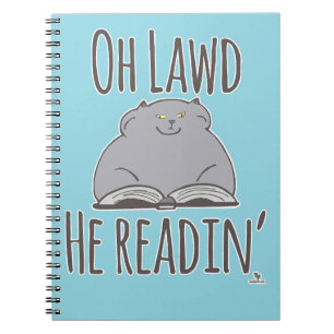 Funny Fat Cat He Reading Fun Feline Cartoon Notizblock