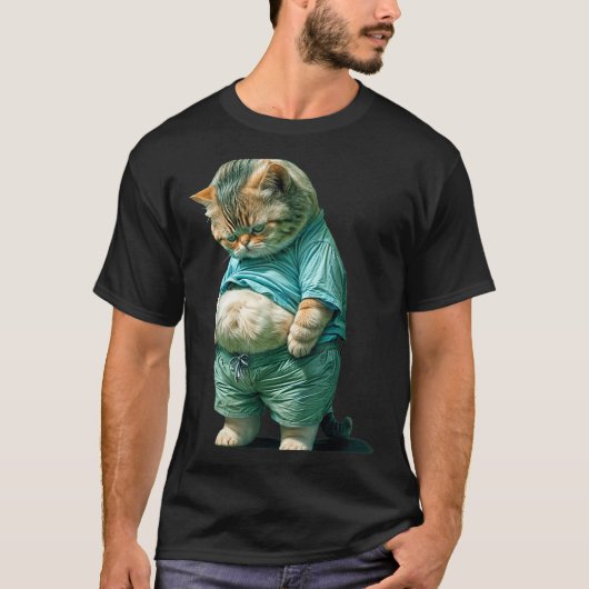 Funny Fat Cat Ia Art Design Print  T-Shirt (Vorderseite)