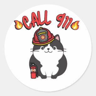 Funny Fat cat ist ein Feuerwehrmann Runder Aufkleber