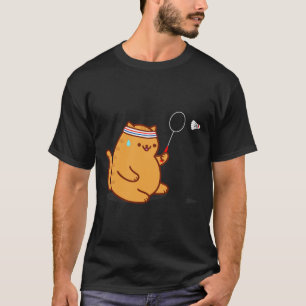 Funny Fat Cat Playing Dminton T-Shirt