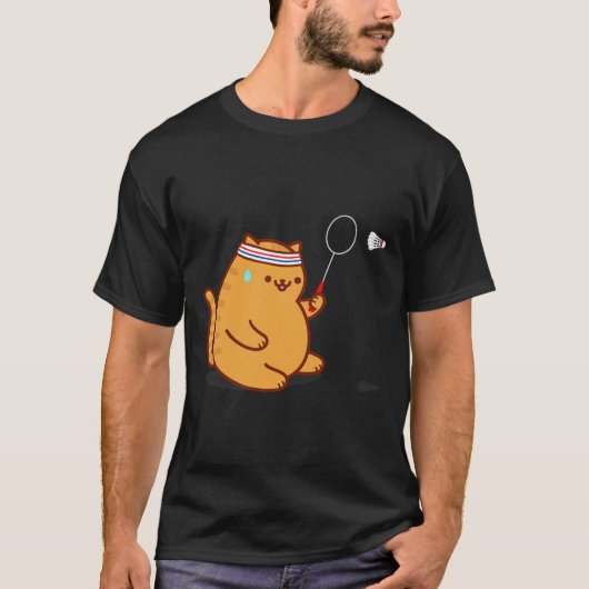 Funny Fat Cat Playing Dminton T-Shirt (Vorderseite)