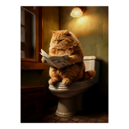 Funny Fat Cat Reading Newspapier auf der Toilette Poster