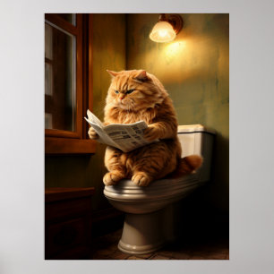 Funny Fat Cat Reading Newspapier auf der Toilette Poster
