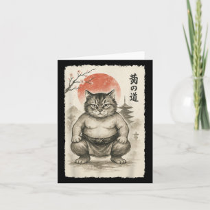 Funny Fat Cat Sumo Wrestler Sumi-e japanische Kuns Karte