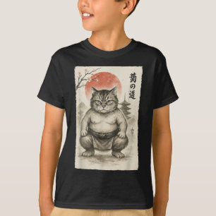 Funny Fat Cat Sumo Wrestler Sumi-e japanische Kuns T-Shirt