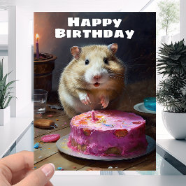Funny Fat Hamster und Candle Cake - Happy Birthday Karte