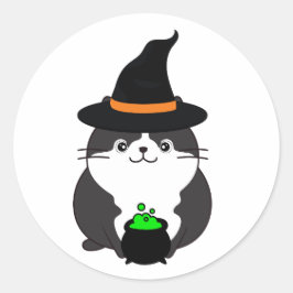 Funny Fat Katze ist eine Hexe Runder Aufkleber