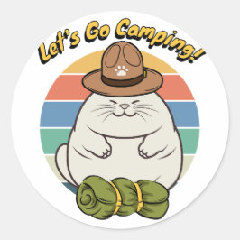 Funny Fat Katze will Camping zu gehen Runder Aufkleber