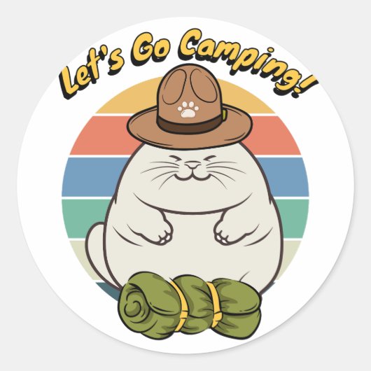 Funny Fat Katze will Camping zu gehen Runder Aufkleber (Vorderseite)