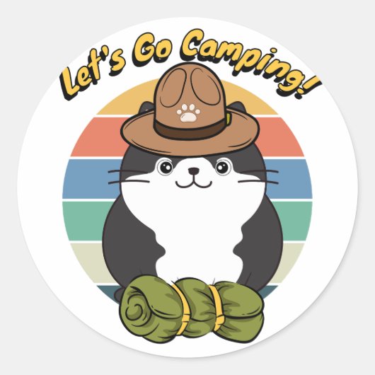 Funny Fat Katze will Camping zu gehen Runder Aufkleber (Vorderseite)