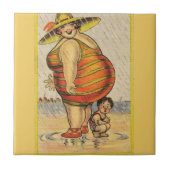Funny Fat Lady on Beach Fliese (Vorderseite)