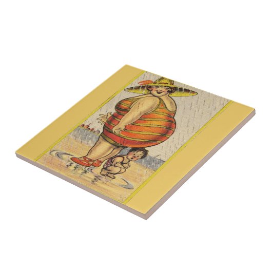 Funny Fat Lady on Beach Fliese (Seite)