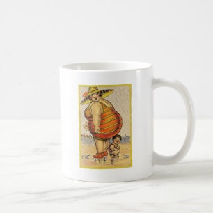 Funny Fat Lady on Beach Kaffeetasse
